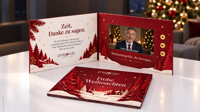 Weihnachtskarte mit Video für Unternehmen mit integriertem Bildschirm