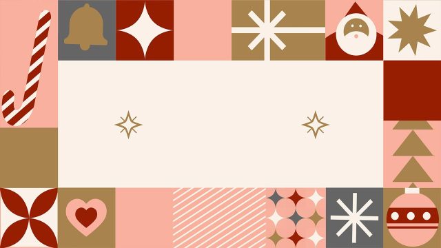 Grafische Weihnachtsmotive mit Weihnachtsmann, Geschenk, Sternen und Zuckerstange – animiertes Weihnachtsvideo für Unternehmen