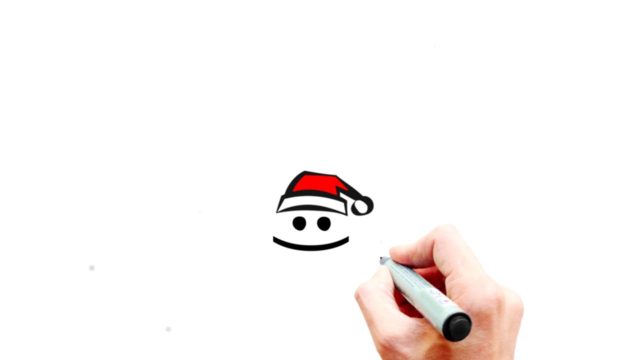 Smiley mit Weihnachtsmütze und zeichnender Hand in einem animierten Weihnachtsvideo