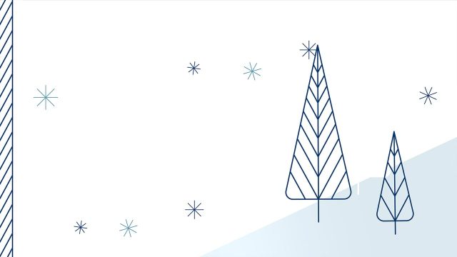 Grafische Winterlandschaft mit stilisierten Tannen und Schneeflocken – animiertes Weihnachtsvideo für Unternehmen